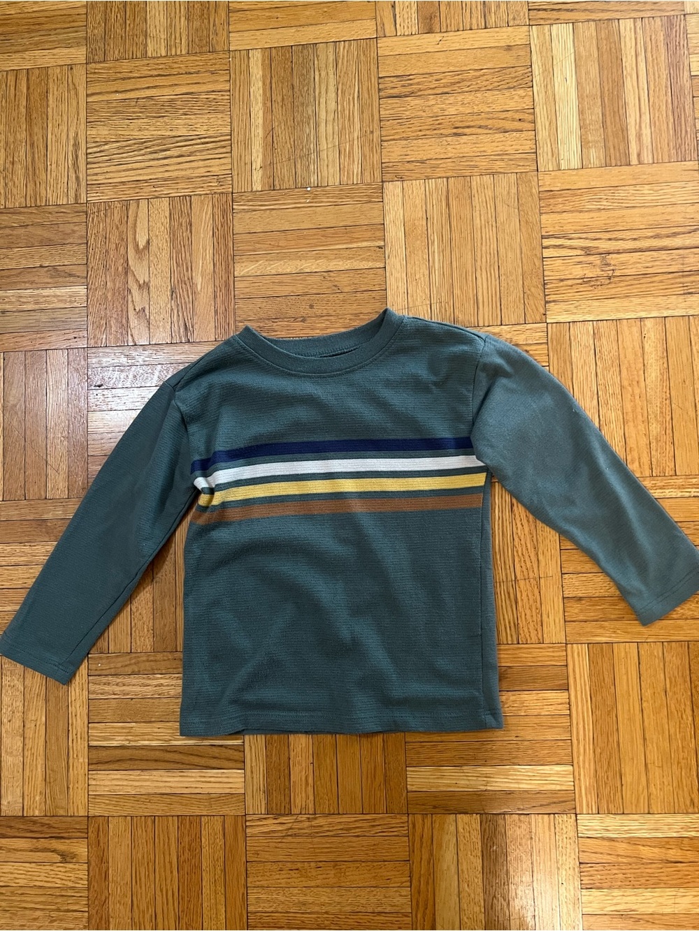 Garanimals Green Long-Sleeve Shirt with Navy, White and Mustard Stripes